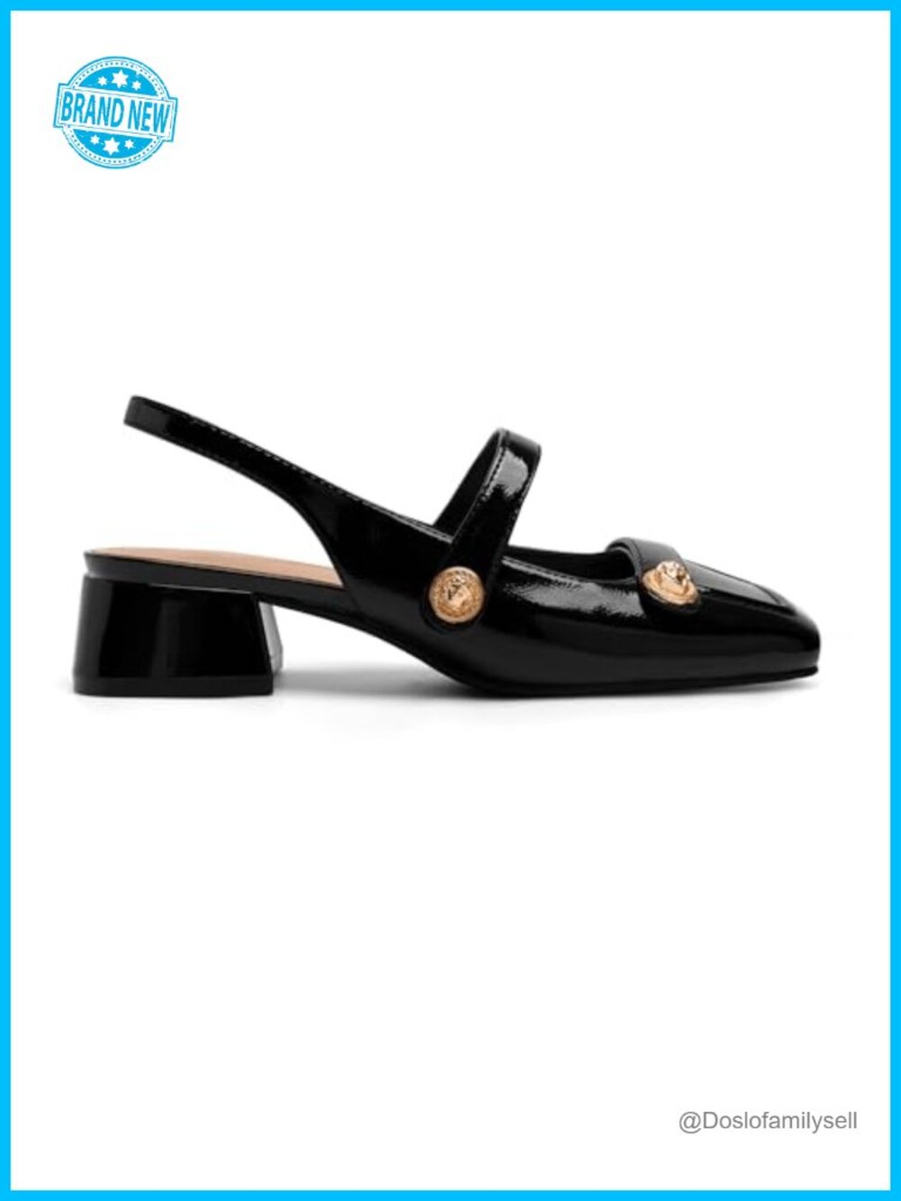 Slingback Mary Jane Heels Low Block Heel Closed Square Toe Pumps